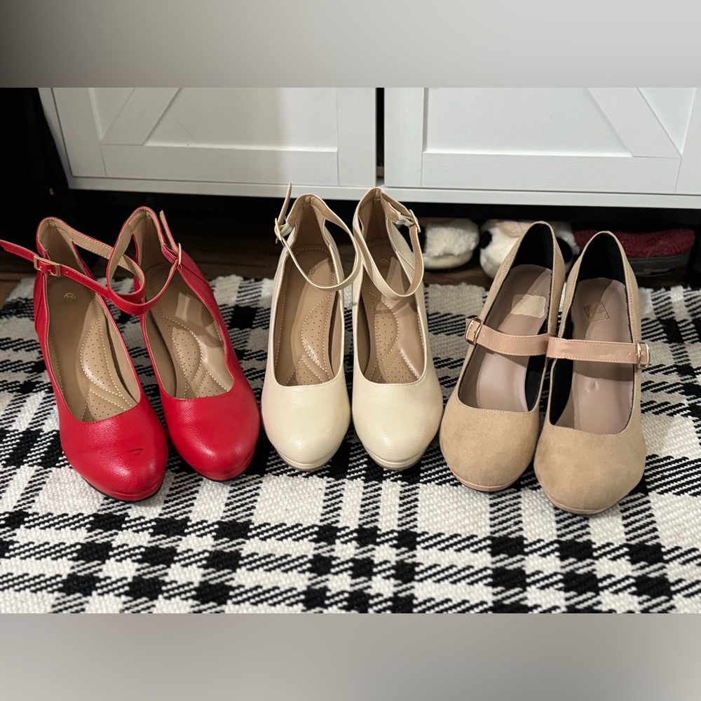 Elegant Women's Heels in Red, Cream, and Tan